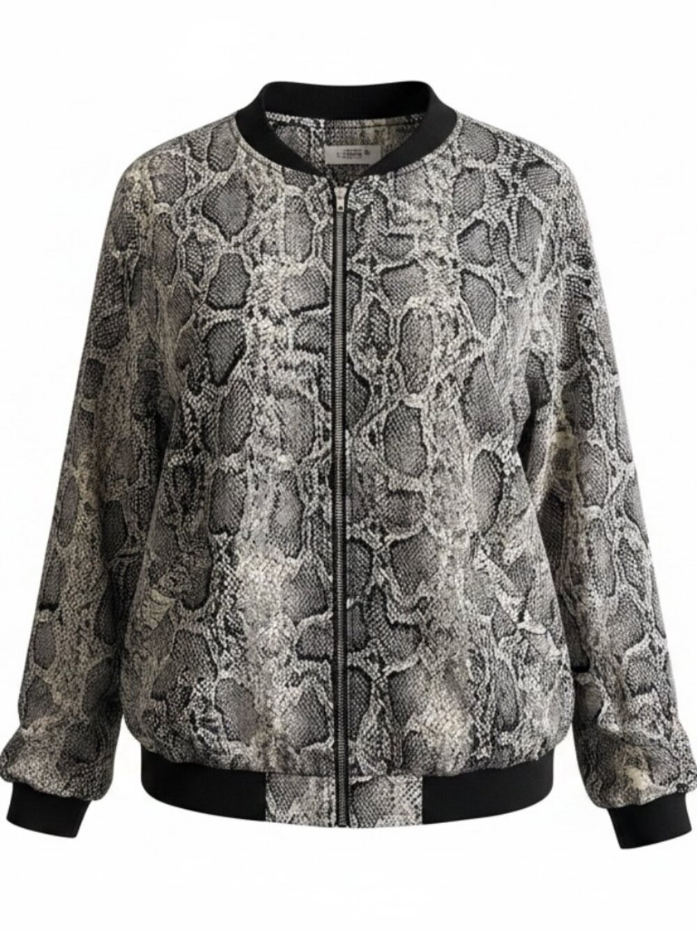 The Monarch Boutique Gray Python Snake Print Lightweight Bomber Jacket